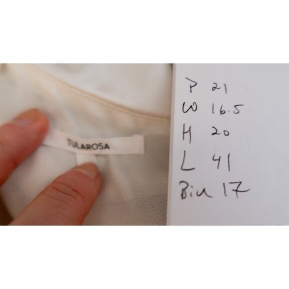 TULAROSA 'Naomi' Cream Satin Ruched Ruffled One Sleeve Mini Dress XL - Picture 13 of 13